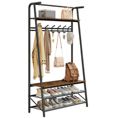 Large Coat Rack Shoe Bench, 4-in-1 Hall Trees Entryway Bench with Coat Rack & Shoe Rack, Steel Frame Storage Shelf & Hanging Bar