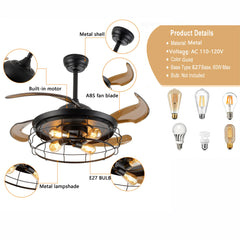 42"  Ceiling Fan with Light w/Remote Control 3 Gear Wind Flush Mount Ceiling Fan