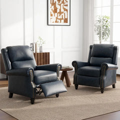 Pushback Recliner Chairs, Faux Leather Armchair Push Back Accent Chair, Rivet Trim Club Chair Home Theater Overstuffed