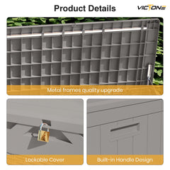 Victone 100 Gallon Resin Deck Box, Waterproof Large Outdoor Storage Box with Padlock for Patio Furniture Toys and Garden, Grey