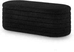 Modern Oval Storage Ottoman Bench – Upholstered Boucle Teddy Fabric with Hidden Storage, Black