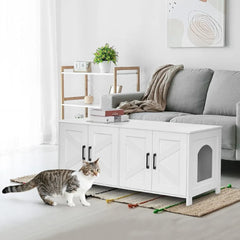 Cat Litter Box Enclosure For 2 cats, Litter Box Furniture Hidden with Double Room,Wooden Cat Washroom Furniture,Cat House