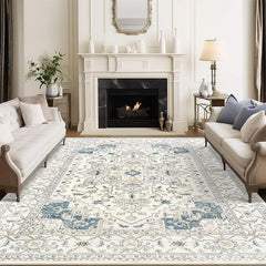8x10 Area Rugs for Living Room, Stain Resistant Neutral Washable Rugs for Dining Room, Vintage Non-Slip Thin Large