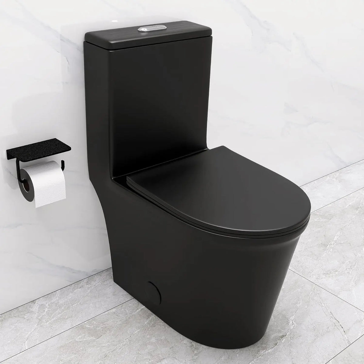 Compact One Piece Toilet 22.8" Depth Modern Short Design Dual Flush for Small Tiny Mini Bathroom 12" Rough-in,White