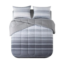Grey Ombre Stripe Comforter Set Bed in a Bag Reversible Polyester King Twin Full Queen Soft Cozy Matching Pillow Shams Sheet