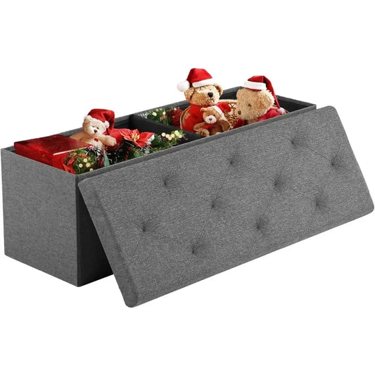 43" Folding Storage Ottoman Bench, Holds Up to 660 lbs, Grey Footrest Stool with Padded Seat