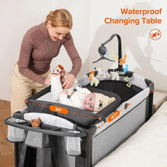 home.4 in 1 Wide Baby Bassinet Bedside with Diaper Changer,Long Next to Bed Crib with Mattress,Sheet,Music and Blackout