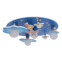 23.62" Modern Cartoon LED Ceiling Light Dimmable Blue Wood Cosmic Stars Flush Mount Chandelier Children's Room Ligting Fixture