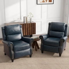 Pushback Recliner Chairs, Faux Leather Armchair Push Back Accent Chair, Rivet Trim Club Chair Home Theater Overstuffed