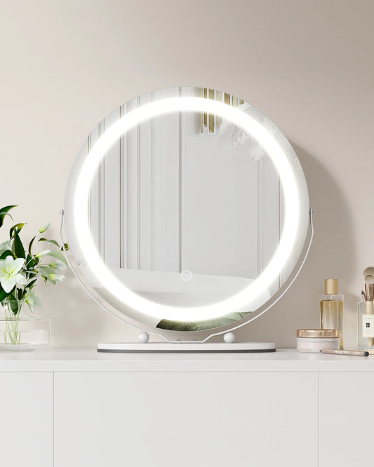 Led Makeup Mirror, 19 Inch Large Vanity Mirror With Lights, 3 Colors Dimmable Round Led Lighted Makeup Mirror For Dressing Room