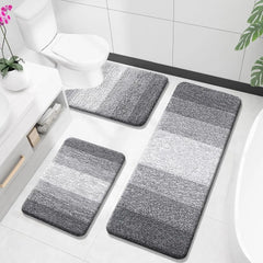 Bathroom Rugs Sets 3 Piece, Soft Absorbent Microfiber Bath Rugs and U-Shaped Contour Toilet Rug Area Rug Set