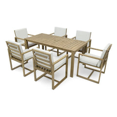 Patio Dining Set Outdoor Dining Table and Chair Set with and Removable Cushions for Patio Backyard Garden Light Teak
