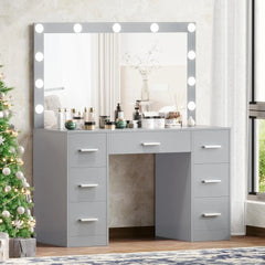 Vanity Table, Makeup Table with Lighted Mirror, 3-Color Lighting Modes, Brightness Adjustable, Dressing Table with Drawers