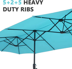 13Ft Large Patio Umbrella with Base Outdoor Double-Sided Market Extra Large Table Umbrella Easy Crank for Yard, Poolside
