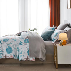 7 Piece Bed In A Bag Bed Comforter Set Queen, Fashion Starfish Coral Print, Boho Print Comforter And Sheet, Pillowcase Set,