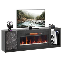 70" Modern Fireplace TV Stand for TVs Up To 80" with LED Lights and Storage, PS5 Gaming TV Console for Living Room, TV Stands