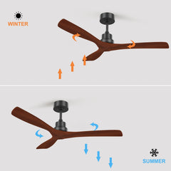 Sofucor 52-inch DC Ceiling Fans 3 Walnut Blade With Remote Control Simple Ceiling Fan Without Light Home Fan