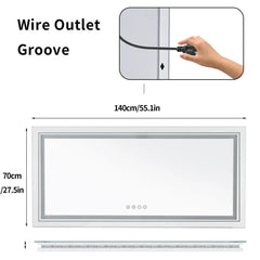 LED Bathroom Mirror Rectangular Wall Vanity Mirror Dimmable with 8 RGB Backlit 3 Front Color Anti-fog, Memory