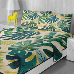 Monstera Sheets Cal King Size - Leaf Bed Sheets - Tropical Plants Sheet Set - Super Soft Wrinkle Free Microfiber Bedding 4 Piec
