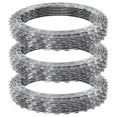 Galvanized Razor Wire Fencing 147ft 3-Pack Durable Barbed Wire Security Garden Wildlife Deterrent Installation Gloves Included
