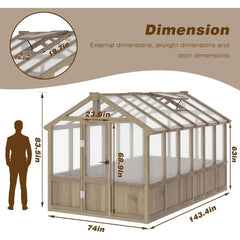 6x12FT Greenhouses for Outdoors,Wooden Greenhouse with Cedar Frame&Adjustable Vent,Green House with 4-Layer Polycarbonate Panel
