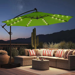 10ft Solar Lights Offset Cantilever Patio Umbrella - with Light and Base, LED Lighted Offset Hanging Patio Outdoor Market