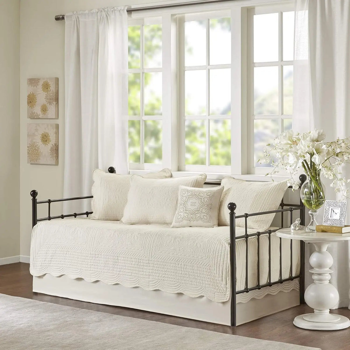Madison Park Tuscany Daybed Cover Set-Trendy Damask Quilting With Scalloped Edges All Season Luxury Bedding With Bedskirt,