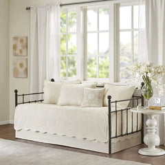 Madison Park Tuscany Daybed Cover Set-Trendy Damask Quilting With Scalloped Edges All Season Luxury Bedding With Bedskirt,