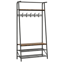 Large Coat Rack Shoe Bench, 4-in-1 Hall Trees Entryway Bench with Coat Rack & Shoe Rack, Steel Frame Storage Shelf & Hanging Bar