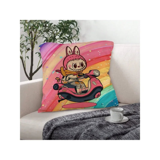 Funny Labubu Throw Pillow Cover, The Monsters Decorative Square Pillowcase Throw Cushion Case for Bedroom,Living Room,18x18 Inch