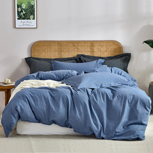 JELLYMONI 100% Washed Cotton 3 Pieces  Duvet Cover - Linen Like Textured Breathable Comforter Cover with Pillow Shams