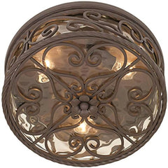 Casa Seville Rustic Flush-Mount Outdoor Ceiling Light Fixture Dark Walnut Scroll Twist 15 Water Glass Damp Rated Exterior Hous