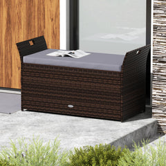 Outdoor Bench with Hand-woven PE Rattan Wicker Cushion & Side Handles Storage