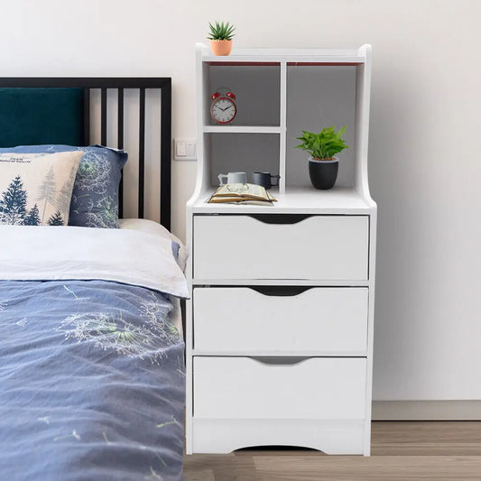 White Nightstand with 3 Drawers, Bedside Table Organizer for Bedroom & Living Room