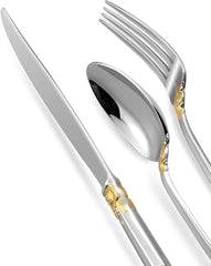 Luxury 20 piece 18/10 stainless steel cutlery set, 4-person service, silver plated with gold, exquisite silverware set