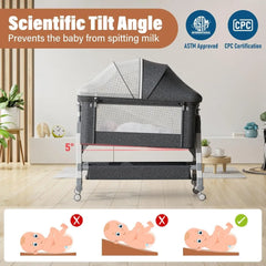 4 in 1 Baby Bassinet Bedside Sleeper Baby Crib, Adjustable Cosleeper for Baby, Easy Folding Portable Baby Bed Rocking Bassinets