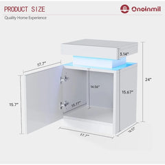 Nightstand Set of 2, LED Nightstand with One Cabinet, Bedside Table with LED Lights, Side Table for Bedroom