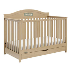 5-in-1 Convertible Baby Crib with Drawer and Reversible Headboard, Pebble Gray