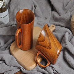280ml Large Wooden Mug With Handle Natural Wood Beer Coffee Cup Handmade Tea Cup New Japanese Retro Drinking Drinkware 2024 Mate