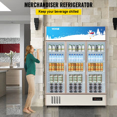 SucceBuy Triple Swing Door Commercial Refrigerator Display Fridge Upright Beverage Cooler Glass Door with LED Light