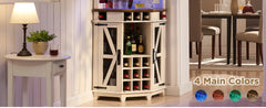 Corner Bar Storage Cabinet, Barn Door & Adjustable Shelf, Home Bar Cabinet w/LED Light & Glass Rack, 72" Tall Wine Bar Cabinet