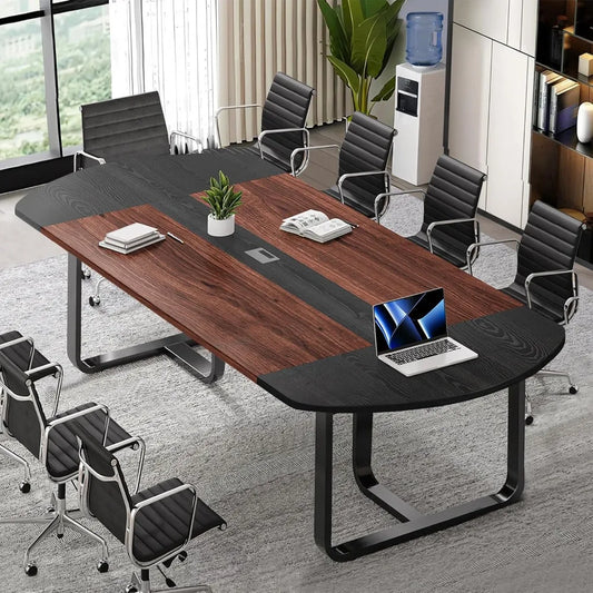 8FT Conference Table for 10 People, 94.5D x 47.3W x 29.5H Inches Large Boat Shaped Meeting Table with Cable Grommet,