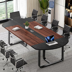 8FT Conference Table for 10 People, 94.5D x 47.3W x 29.5H Inches Large Boat Shaped Meeting Table with Cable Grommet,