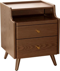 Solid Wood Nightstand with Drawers, Walnut Bedside Table for Bedroom