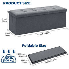 43" Storage Ottoman Bench with Divider, Multifunctional Foot Stool, Toy Chest & Shoe Bench for Bedroom, Living Room Home