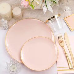 350PCS Pink and Gold Plastic Plates - Pink Disposable Plastic Dinnerware Set, Disposables Party Tableware