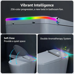 Smart Toilet with Built-In Bidet,Heated Seat,Warm Water and Dry, Foot Sensor and Night Light,Auto Flush,Wireless Remote Control