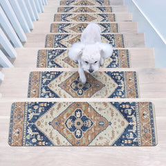 Carpet Stair Treads for Wooden Steps Set of 15, 30''X8'' Indoor Runner Resistant Rugs Rubber Safety Mats for Dogs