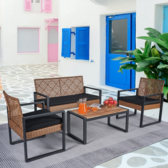 4-Piece Patio Furniture Set Outdoor Balcony Porch Garden Backyard Lawn Furniture Acacia Wood Table Top