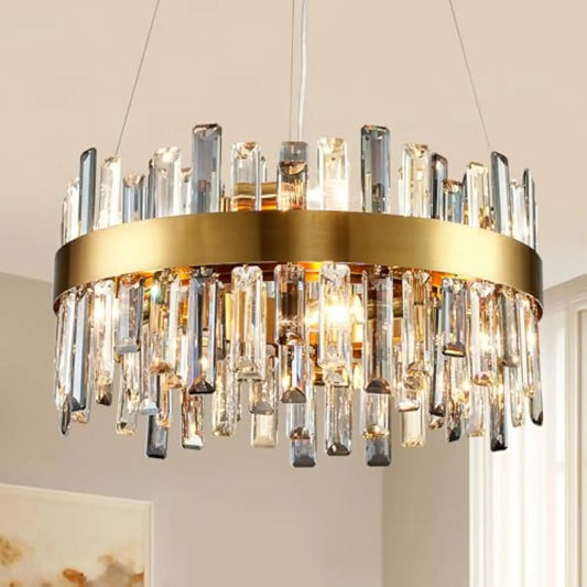 Modern Round Crystal Chandelier Ceiling Light Fixture 12 Lights Gold Pendant Light for Living Dining Room Kitchen Island Dia 1